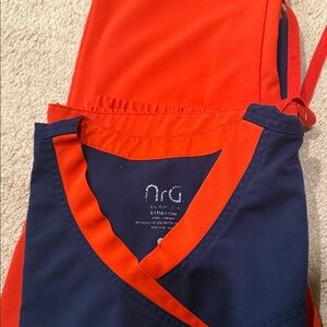 nrg Women’s V-Neck Scrub Top in Navy with Red Trim